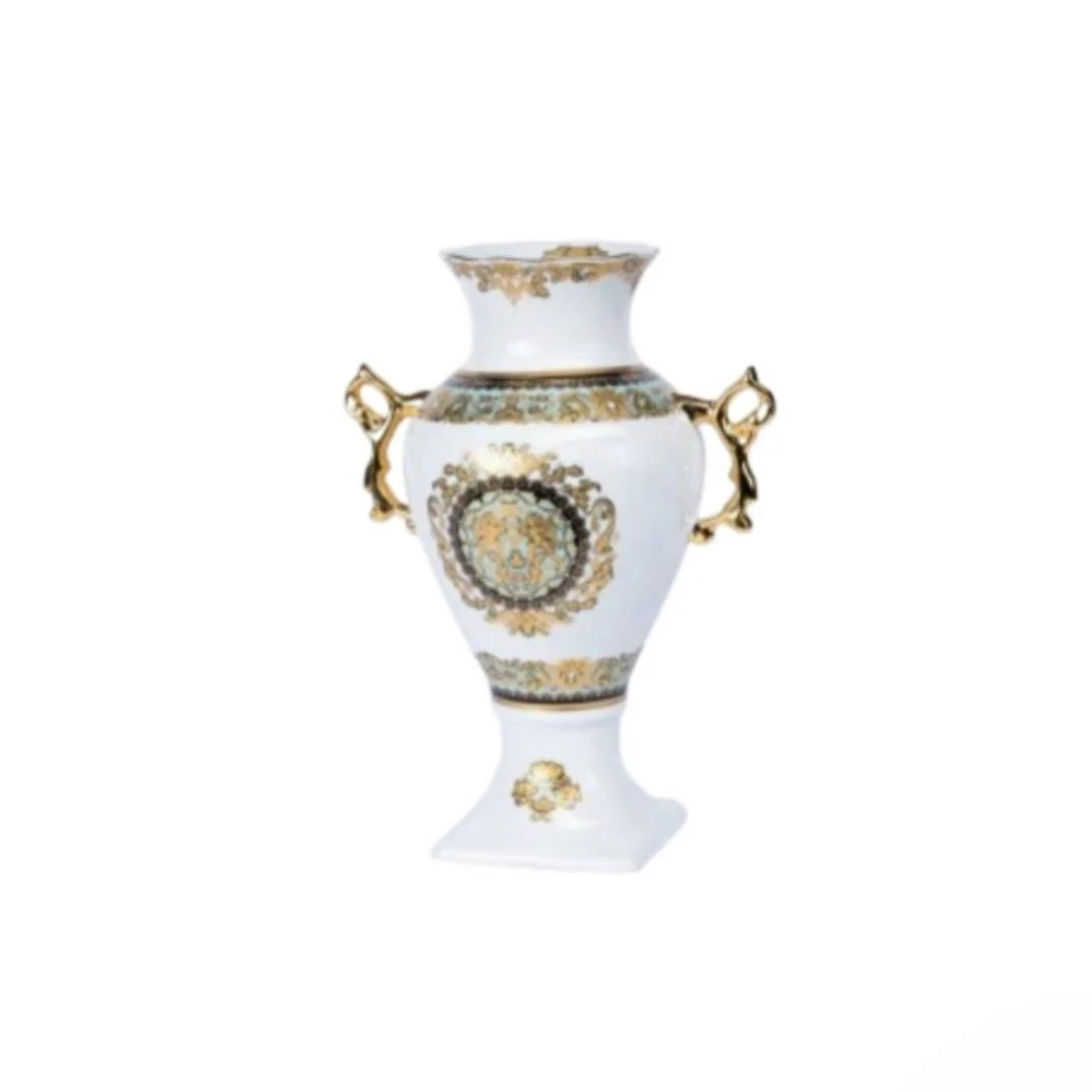 گلدان دسته دار چینی آنجل طلا فیروزه کد 7004 (پس کرایه)
