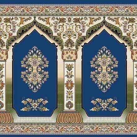 فرش سجادهای محرابی طرح اسلیمی (زمینه سرمهای) حاشیه کلاسیک و نقوش ظریف