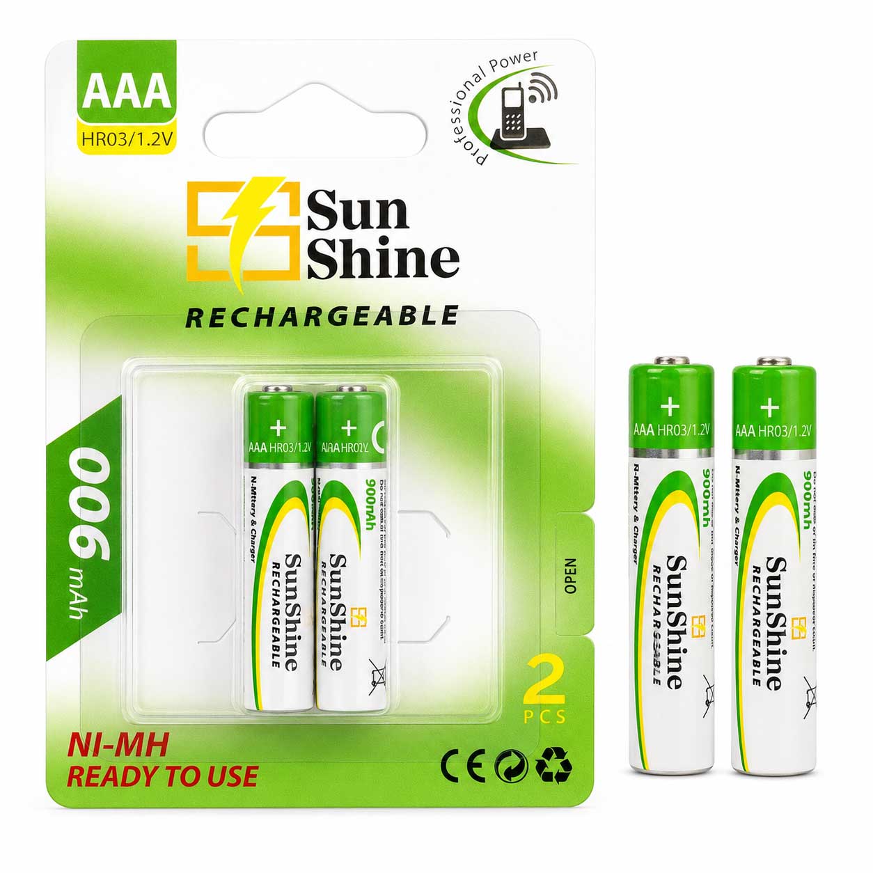 باتری نیم قلم شارژی SUNSHINE 900mAh بسته 2 تایی