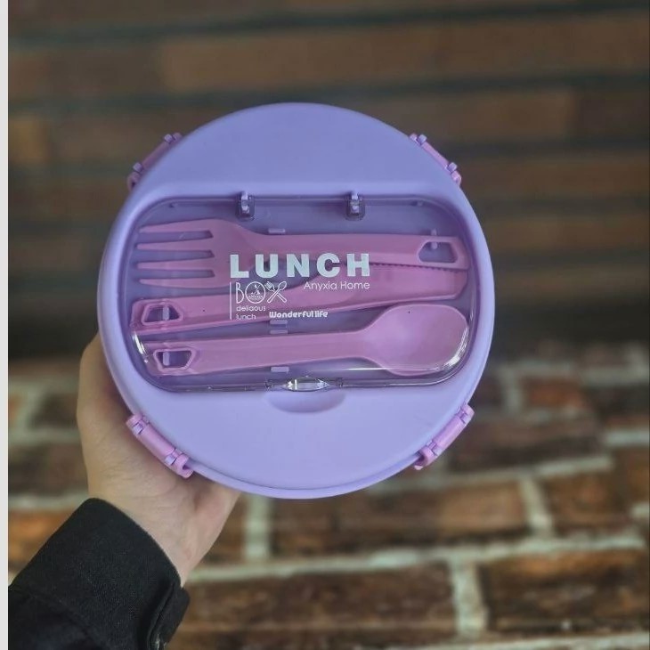 لانچ باکس مربع ظرف غذا گرد مدرسه قاشق چنگال دار ظرف غذا کودک