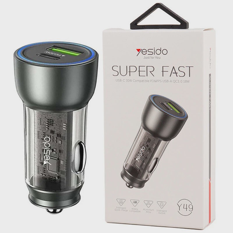 شارژر فندکی فست شارژ Yesido Y49 QC3.0 PD 3A 30W