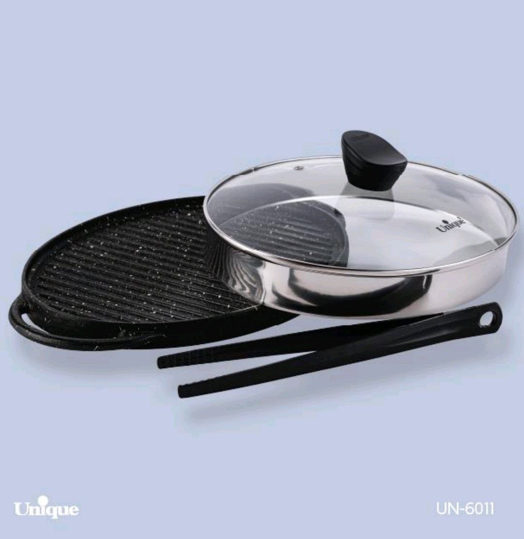 تابه گریل چدن بیضی بزرگ بدون چوب یونیک Unique کد UN-6011