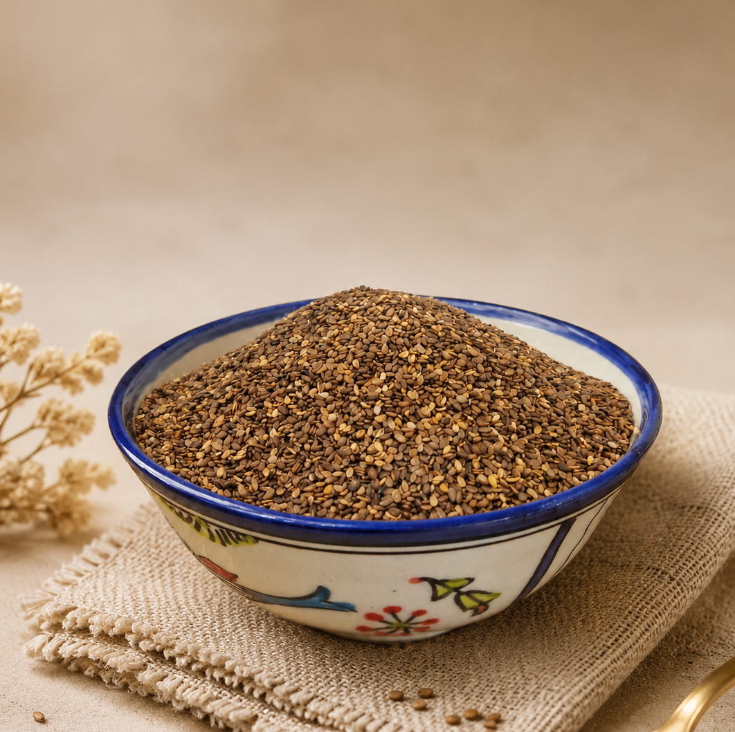 کنجد قهوه ای بوداده محلی 500 گرمی