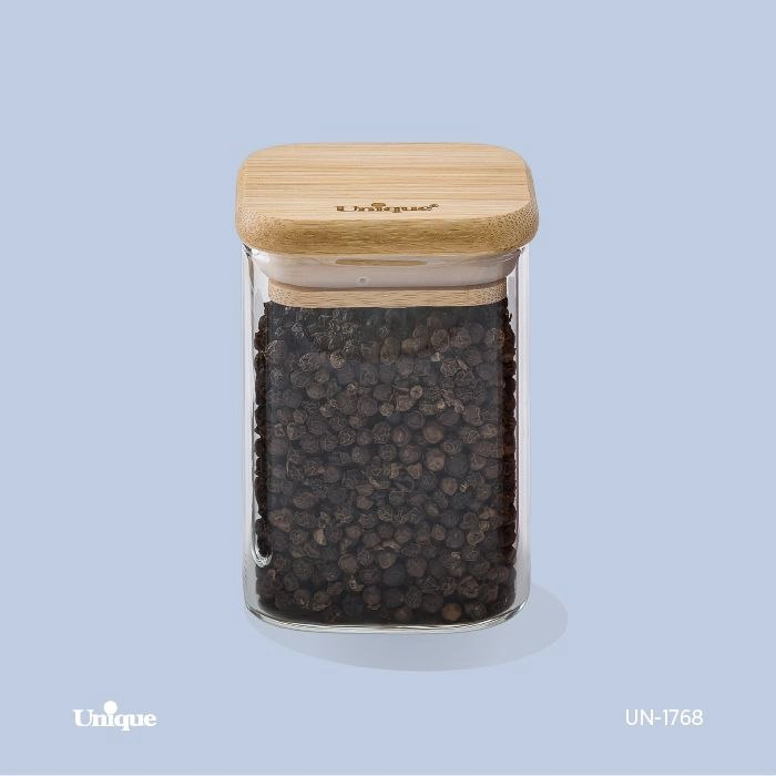 بانکه ادویه یونیک Unique درب چوبی مربع 8 سانت کد UN-1768 (پس کرایه)