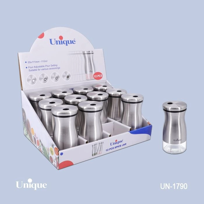 ست ادویه درب استیل یونیک Unique شیشه مربع 2 عددی کد UN-1631 (پس کرایه)
