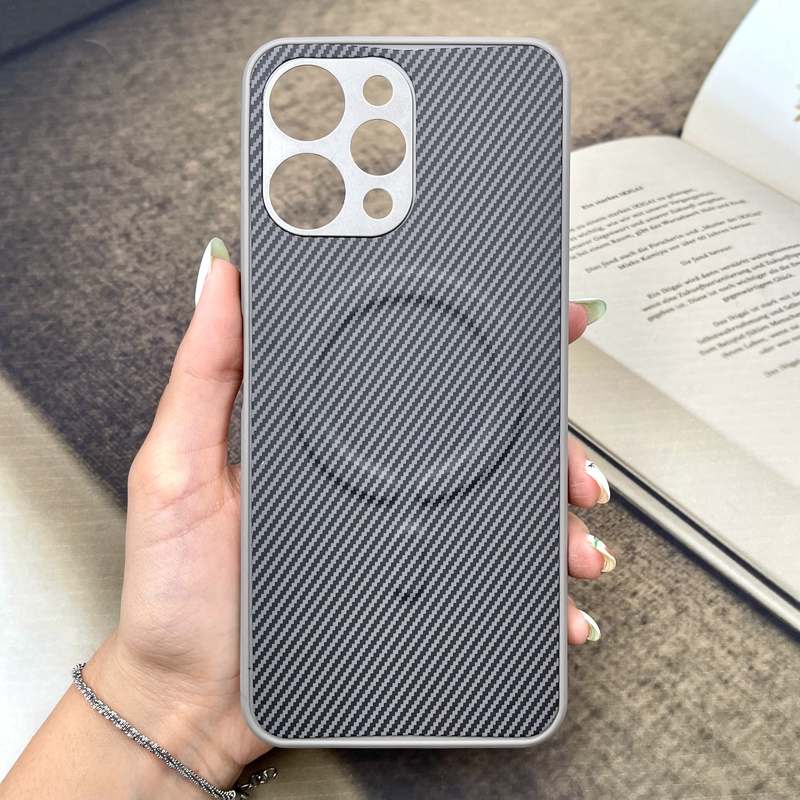 قاب گوشی Redmi 12 / Poco M6 Pro 5G شیائومی Carbon Fiber مگ سیف Magsafe اورجینال ضد ضربه محافظ لنز دار تیتانیوم کد 626112