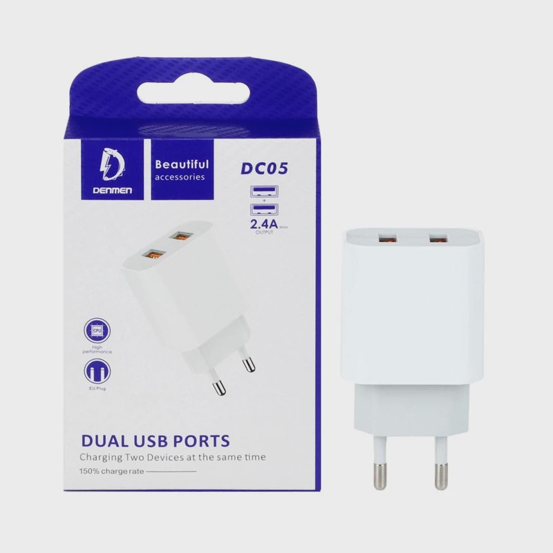 شارژر دیواری فست شارژ دو پورت دنمن Denmen مدل DC05 رنگ سفید
