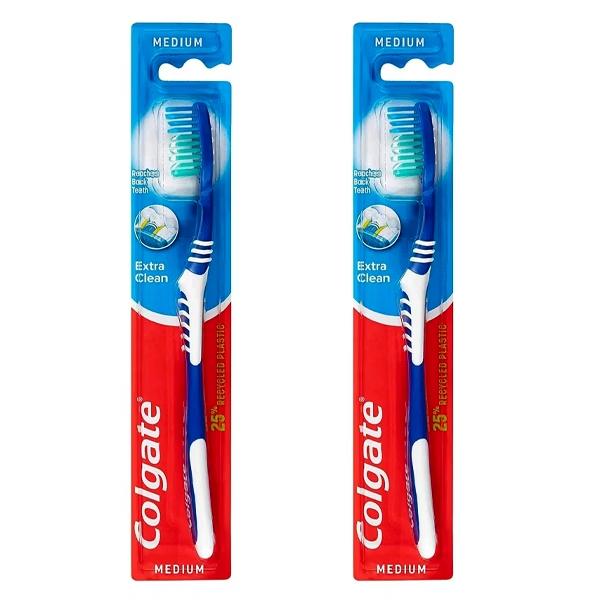 مسواک کلگیت مدل Extra Clean با برس متوسط مناسب برای انواع دندان ها بسته 2 عددی