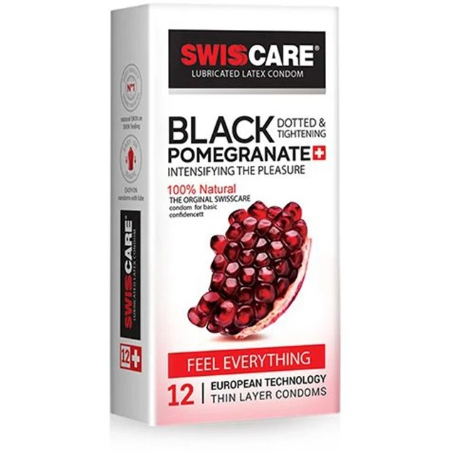 کاندوم خاردار و تنگ کننده سوئیس کر مدل Black pomegranate بسته 12 عددی