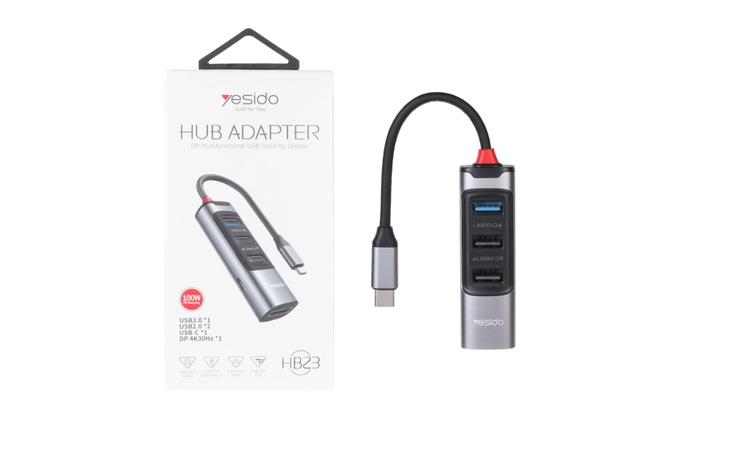 هاب 5 پورت Yesido Type-C مدل HB23 100W - خاکستری