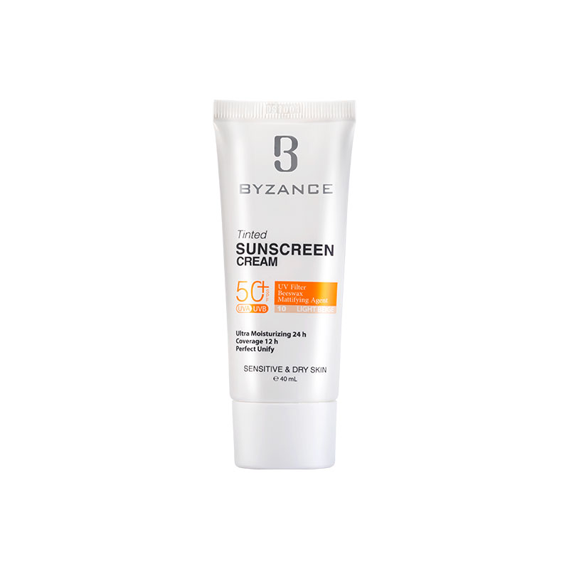 کرم ضد آفتاب رنگی SPF 50 مناسب پوست های خشک و حساس بیزانس شماره 10 رنگ Light Beige