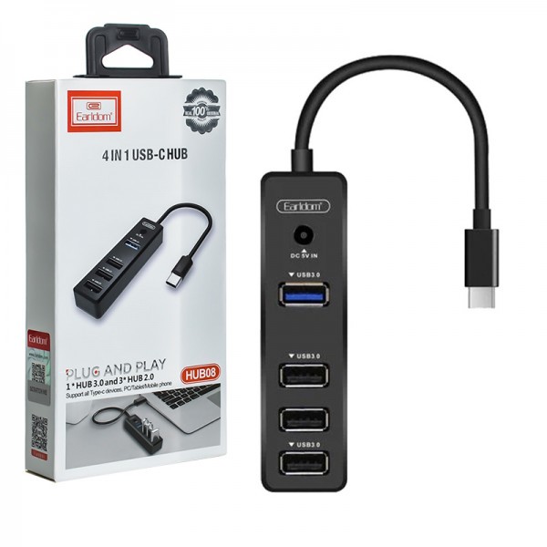 هاب 4 پورت USB و رابط تایپ سی ارلدام مدل ET-HUB08