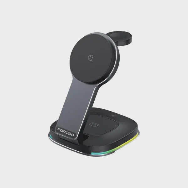 استند شارژ وایرلس مگ سیف RGB دار سه منظوره پرودو مدل Porodo compact folding FWC063