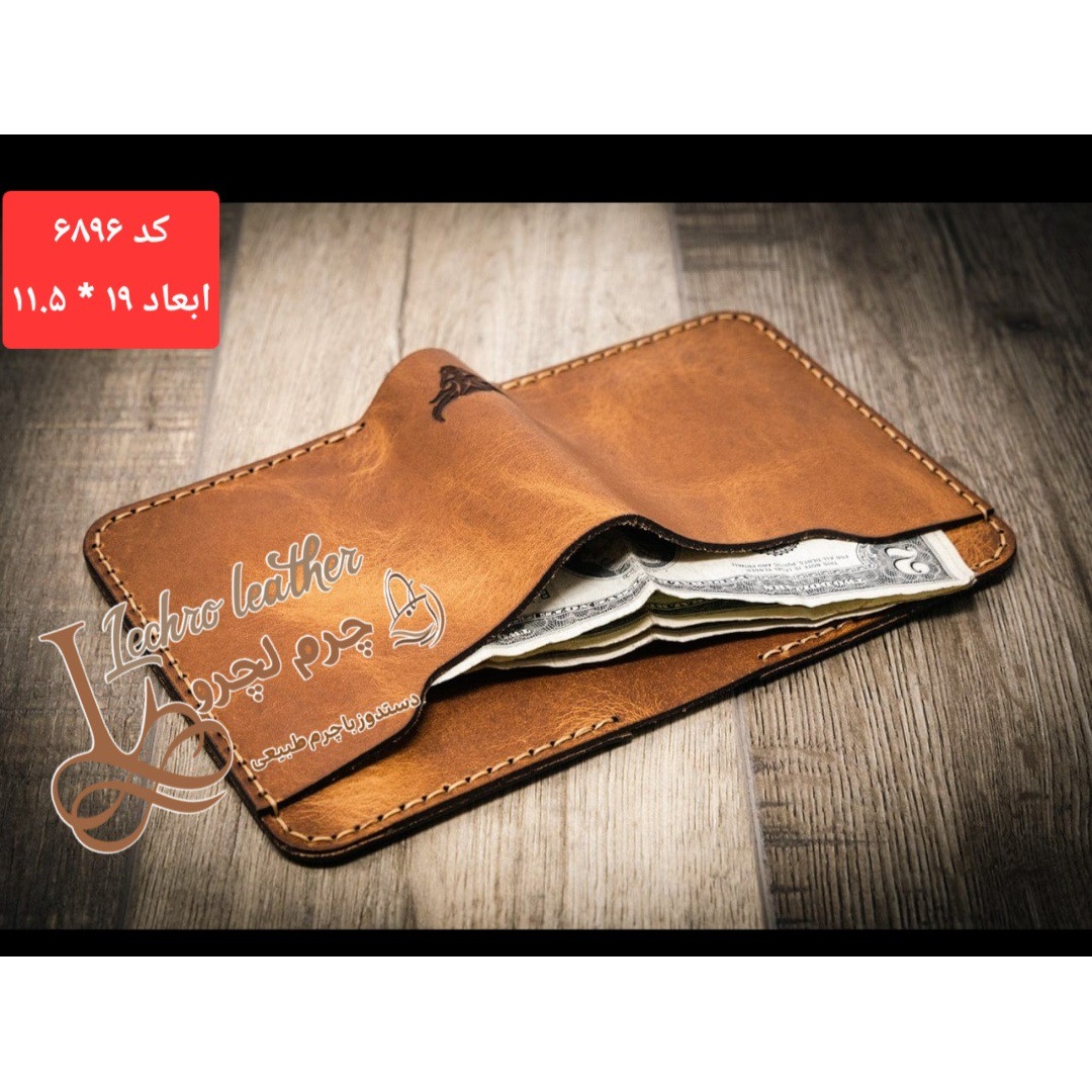 کیف پول تاشو چرم طبیعی دستدوز کد 6896