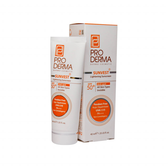 ضد آفتاب و روشن کننده لک پوست SPF50 بدون رنگ پرودرما Pro Derma Sunvest Lightening Sunscreen Cream SPF50 مدل 2