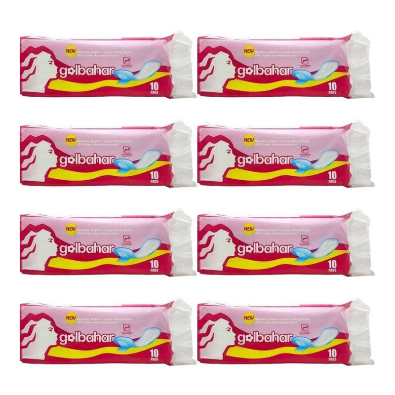 نوار بهداشتی بالدار متوسط روز و شب گلبهار مدل GLB با جذب خیلی زیاد و سایز بزرگ هشت بسته 10 عددی