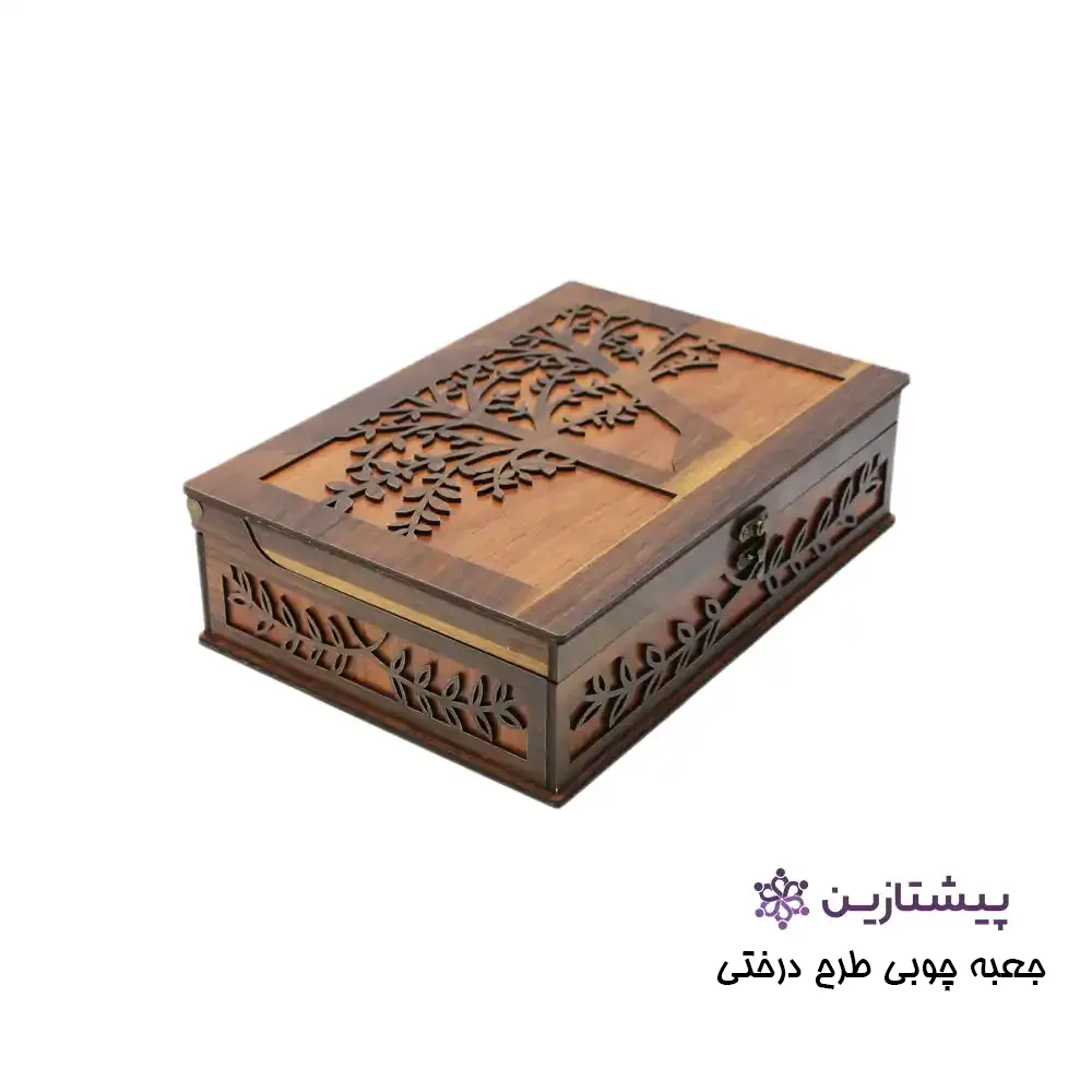 جعبه چوبی دمنوش و تی بک و خشکبار طرح درخت