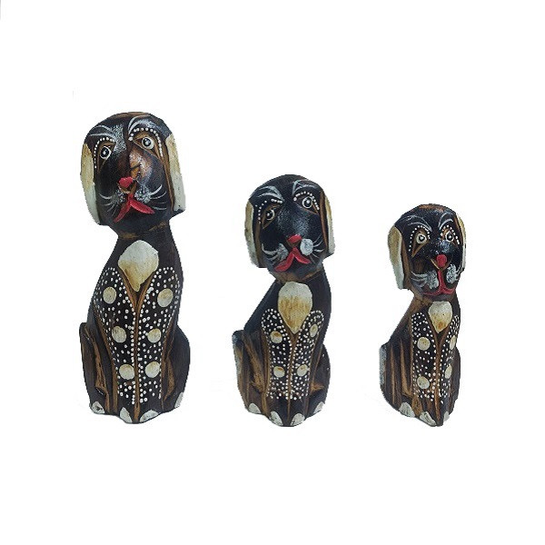 مجسمه چوبی مدل Albesia Wood Tiny Dog مجموعه 3 عددی