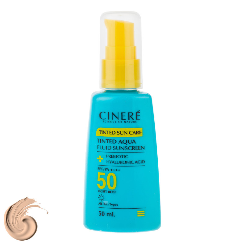 فلوئید ضد آفتاب رنگی لایت رز صورت سینره SPF 50 مدل AQUA محافظ UVA ،UVB و PA مناسب برای انواع پوست حجم 50 میلیلیتر