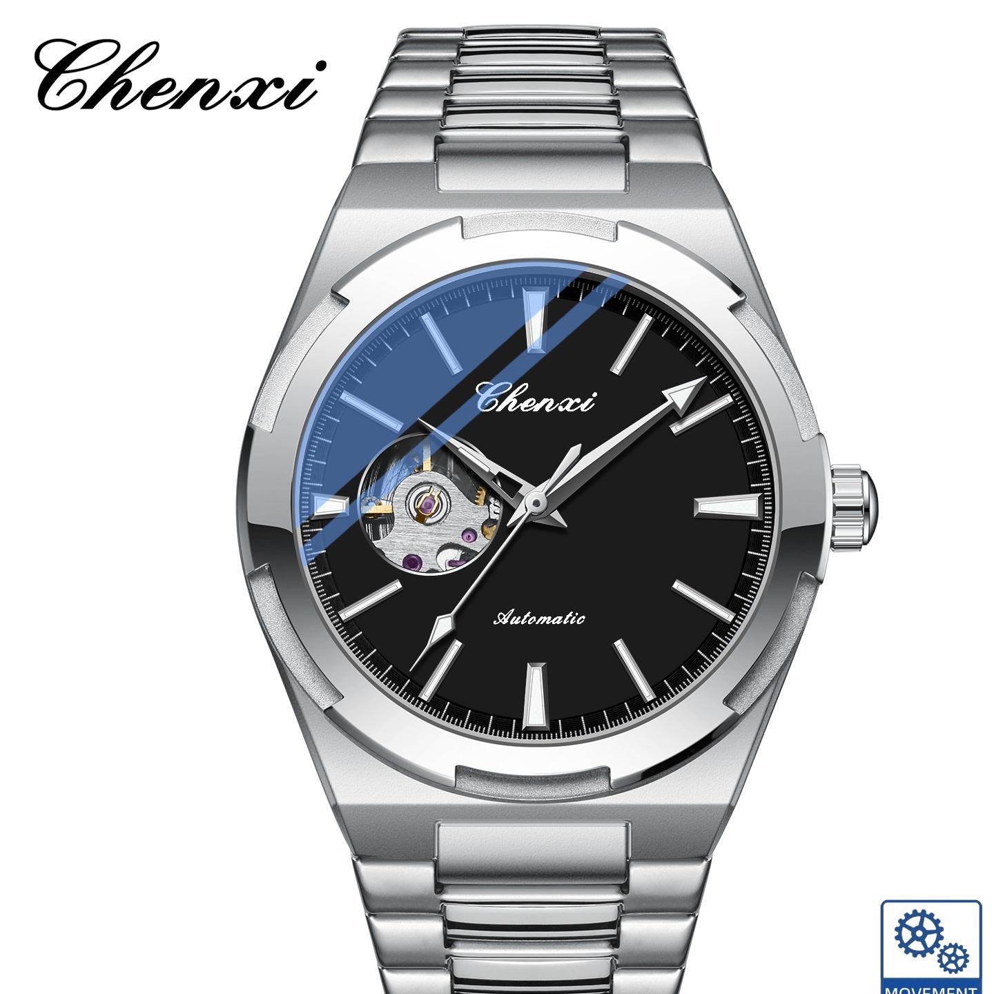 ساعت مچی مردانه چنکسی مدل CHENXI 8856 نقره ای مشکی