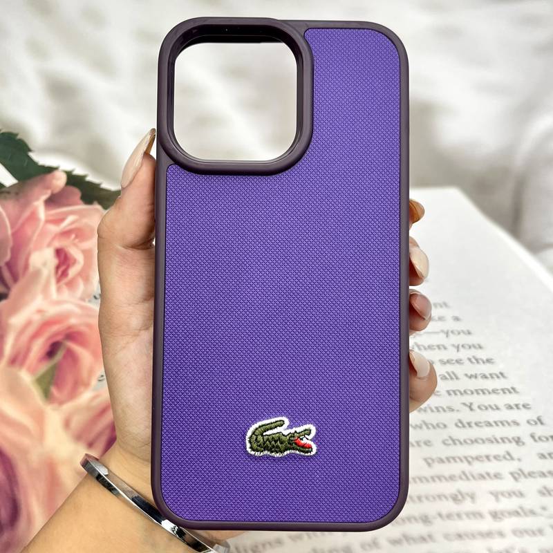 قاب گوشی iPhone 14 Pro Max آیفون چرمی Lacoste Minimal لاکوست اسپرت جیر داخل پارچه ای ضد ضربه بنفش کد 223107