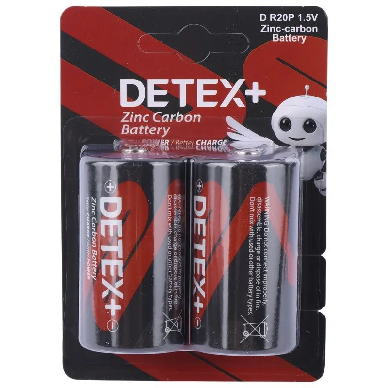 بسته 6 عددی باتری دوتایی بزرگ Detex+ R20P 1.5V D
