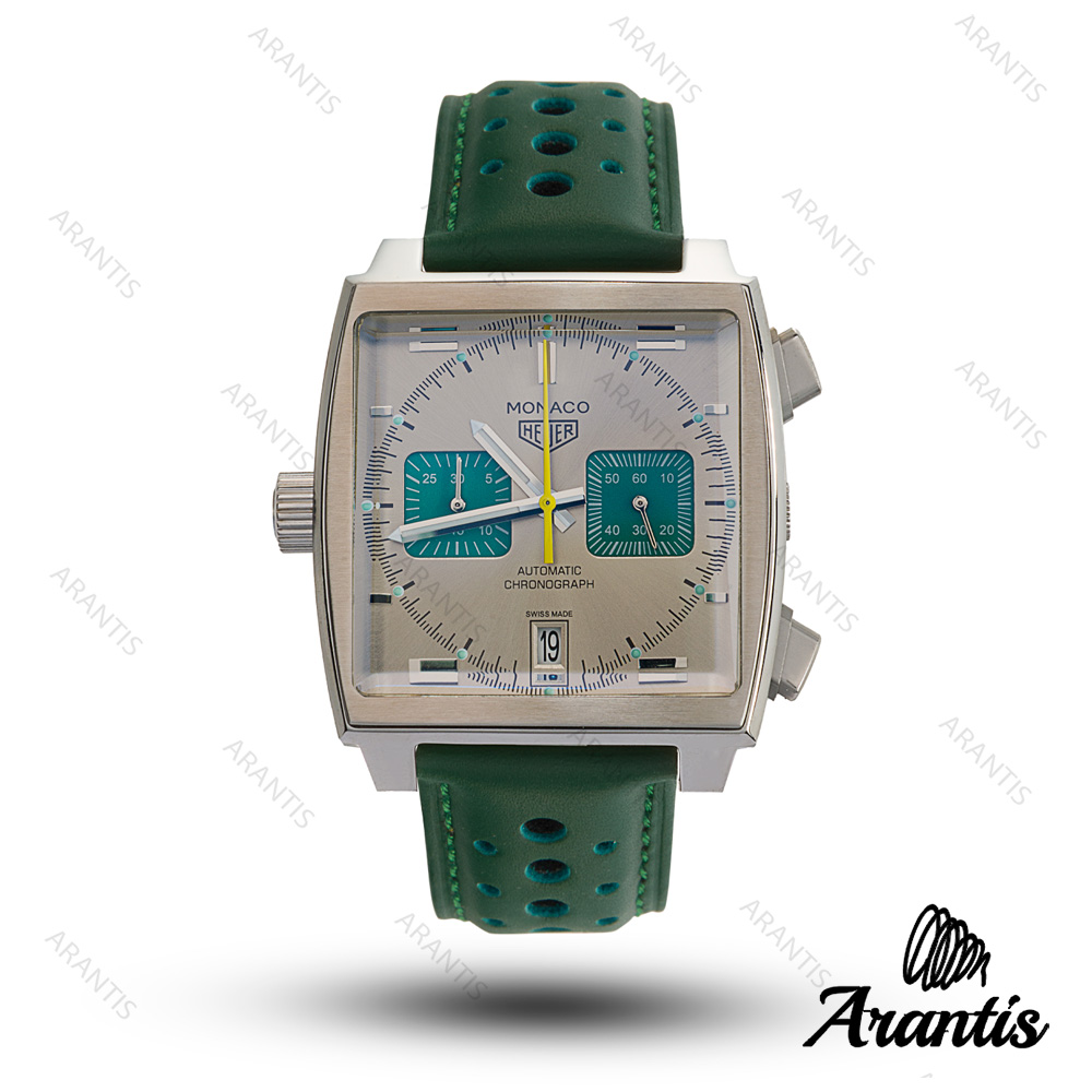 ساعت تگ هویر موناکو مردانه بند چرم سبز m-10682