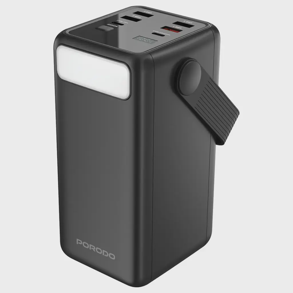 پاور بانک PORODO مدل LARA ظرفیت 50000mAh با کابل های داخلی و چراغ قوه