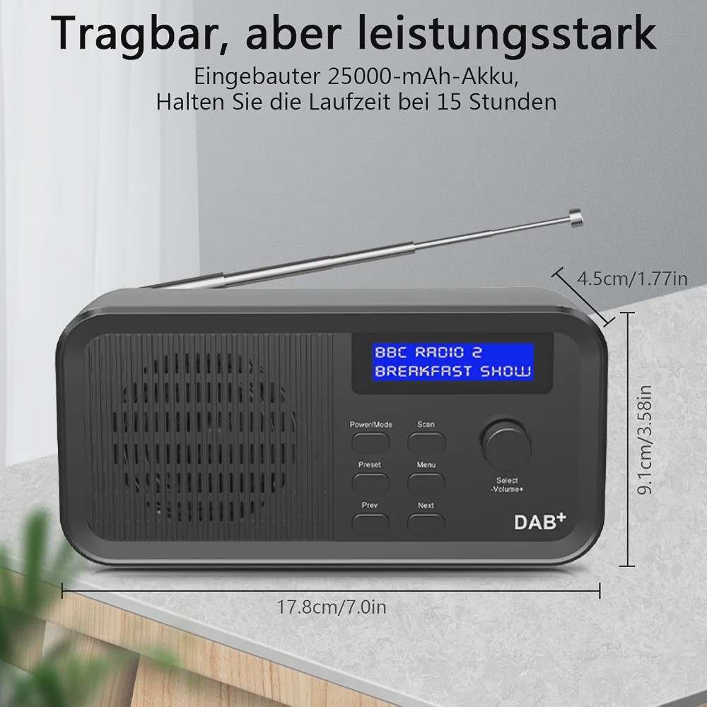 رادیو دیجیتال DAB و FM اسپیکر داخلی و باتری 2500mAh