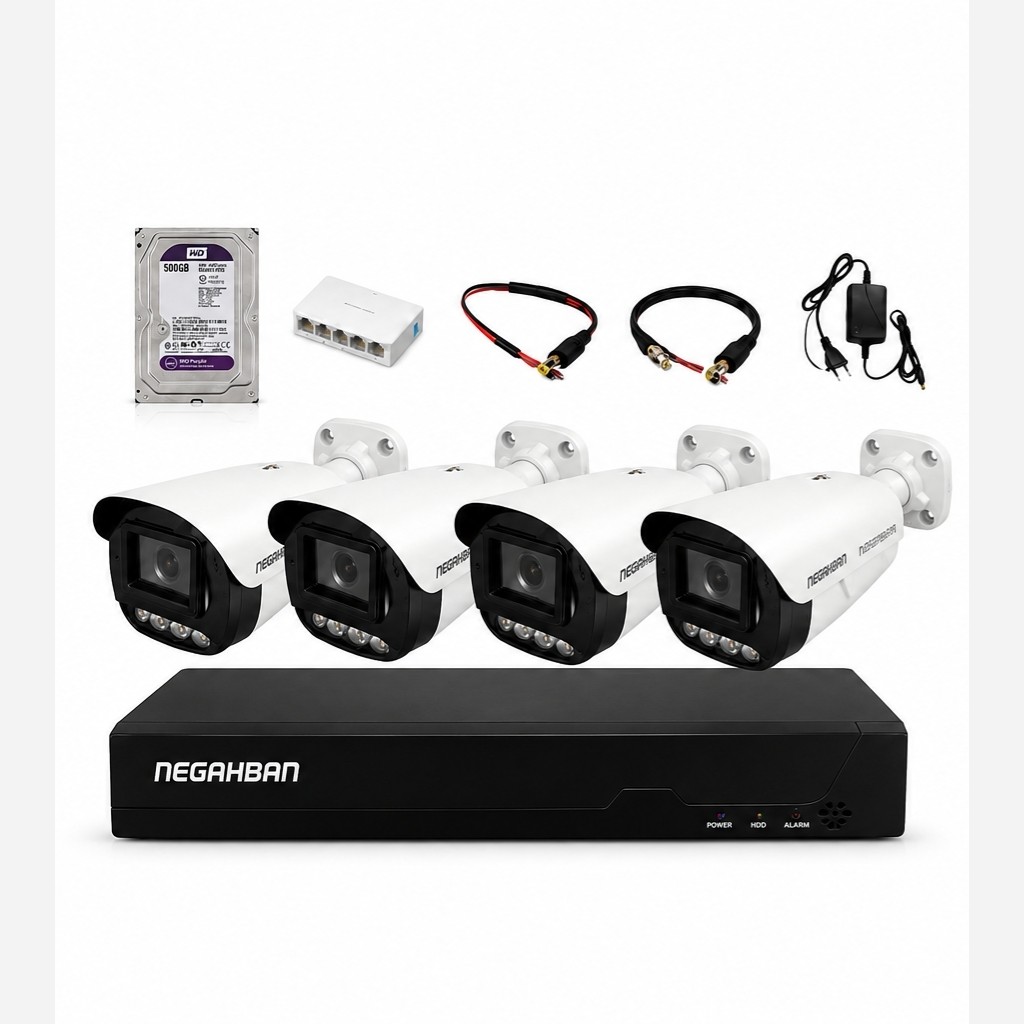پک4دوربین هوشمندIP+دستگاه NVR+هارد 500 گیگ،مناسب اماکن با تشخیص چهره