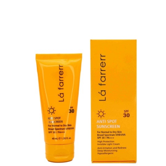 ضد آفتاب بی رنگ پوست خشک لافارر (ضد لک) (spf30)
