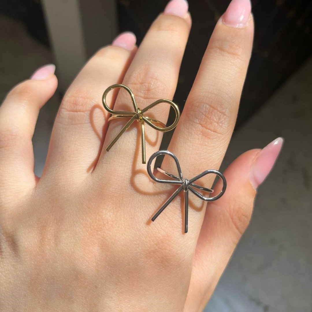 انگشتر پاپیون جذاب طلایی و نقره ای