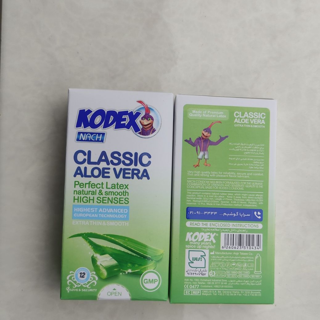 کاندوم نازک کلاسیک الوورا مدل Aloe Vera کدکس12 عددی