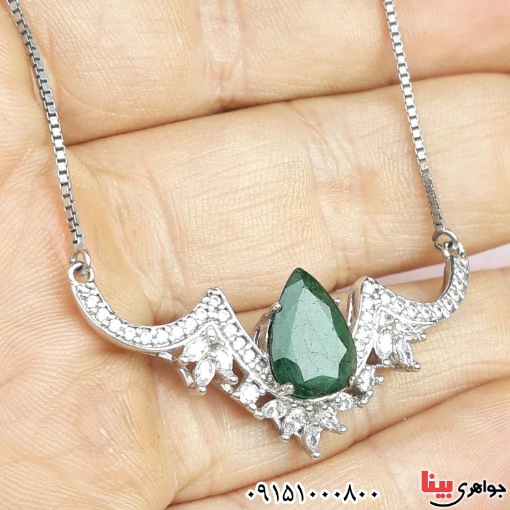 گردنبند زمرد رودیوم فاخر بسیار زیبا و شیک زنانه کد32781