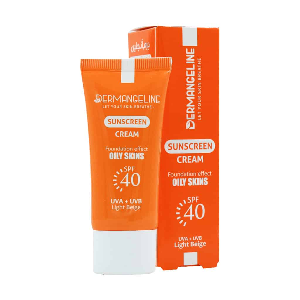 ضد آفتاب کرم پودری درم انجلین SPF40 پوست چرب | بژ روشن و ضد لک