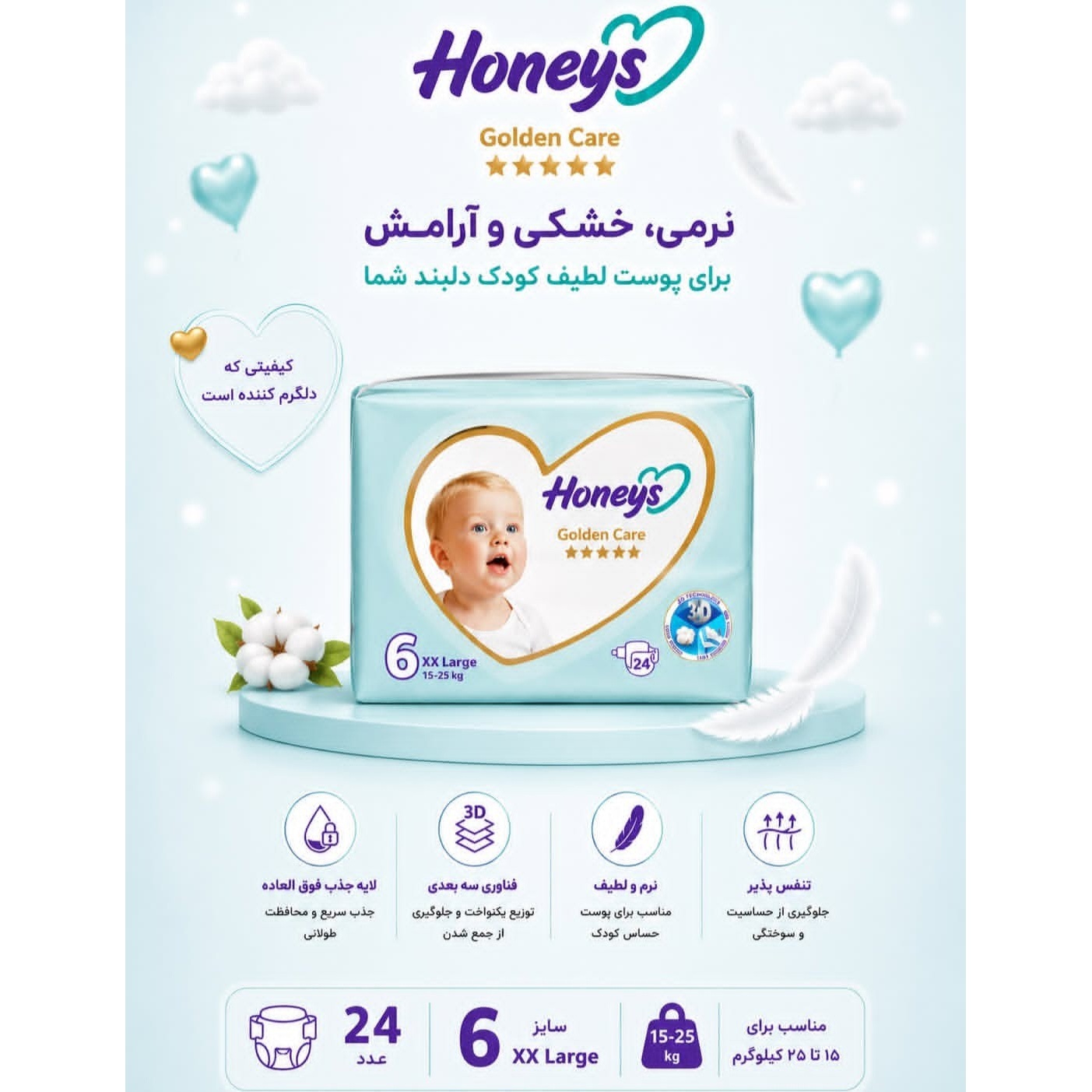 پوشک بچگانه هانیزسایز6عددی24