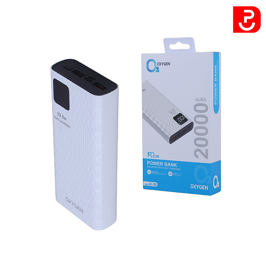 پاوربانک 20 هزار فست شارژ اکسیژن 22.5W مدل OX-180