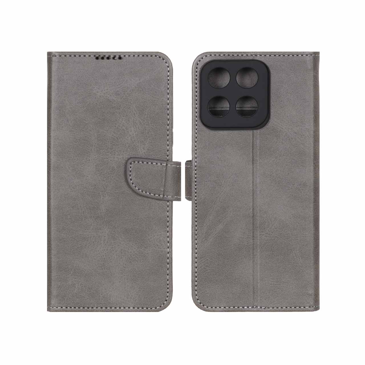کیف چرمی موبایل مگنتی محافظ لنزدار Honor X7c - طوسی