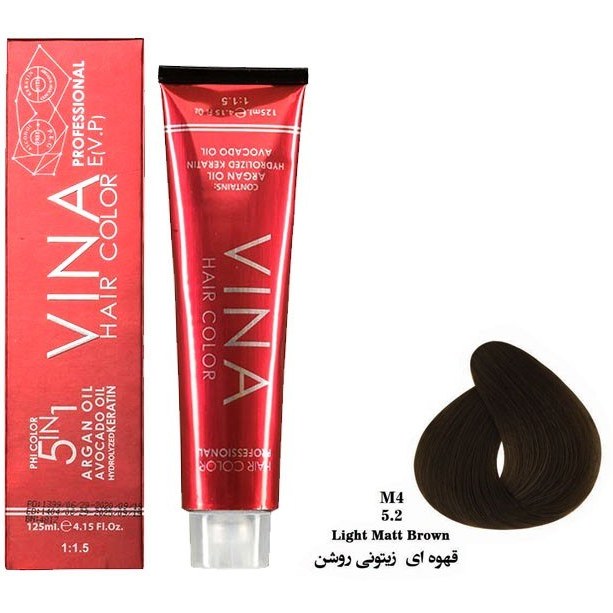 رنگ مو وینا شماره M4 - 5.2 حجم 125 رنگ قهوه ای زیتونی روشن Vina
