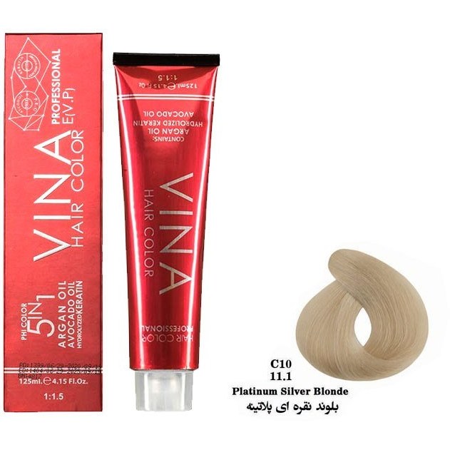 رنگ مو وینا شماره C10 - 11.1 حجم 125 رنگ بلوند نقرهای پلاتینه Vina