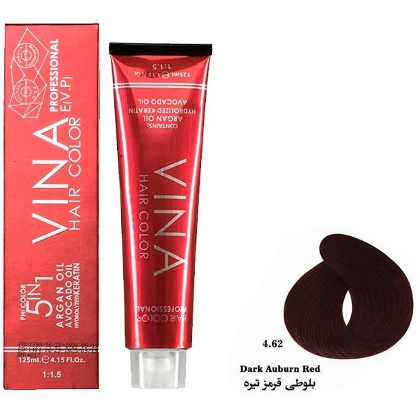 رنگ مو وینا شماره 4.62 حجم 125 میل بلوطی قرمز تیره Vina