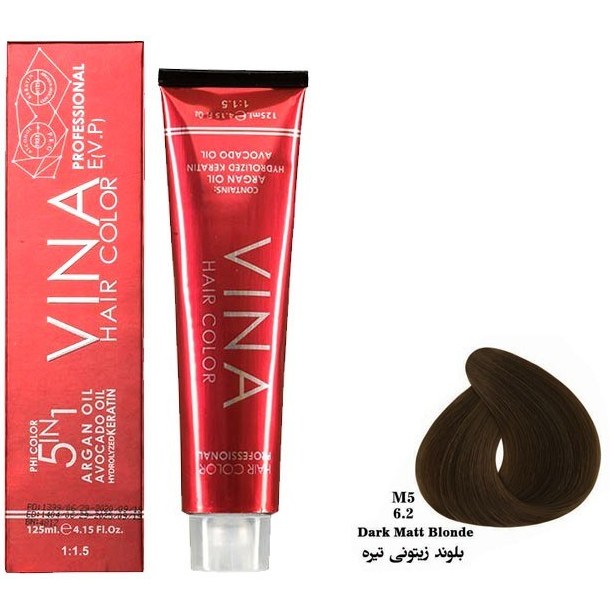 رنگ مو وینا شماره M5 - 6.2 حجم 125 رنگ بلوند زیتونی تیره Vina