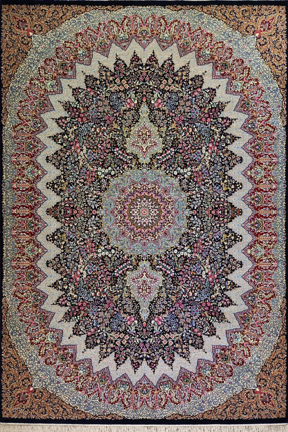 فرش ستاره کویر یزد 500 شانه کلکسیون شاهین کد SK148 زمینه سورمه ای