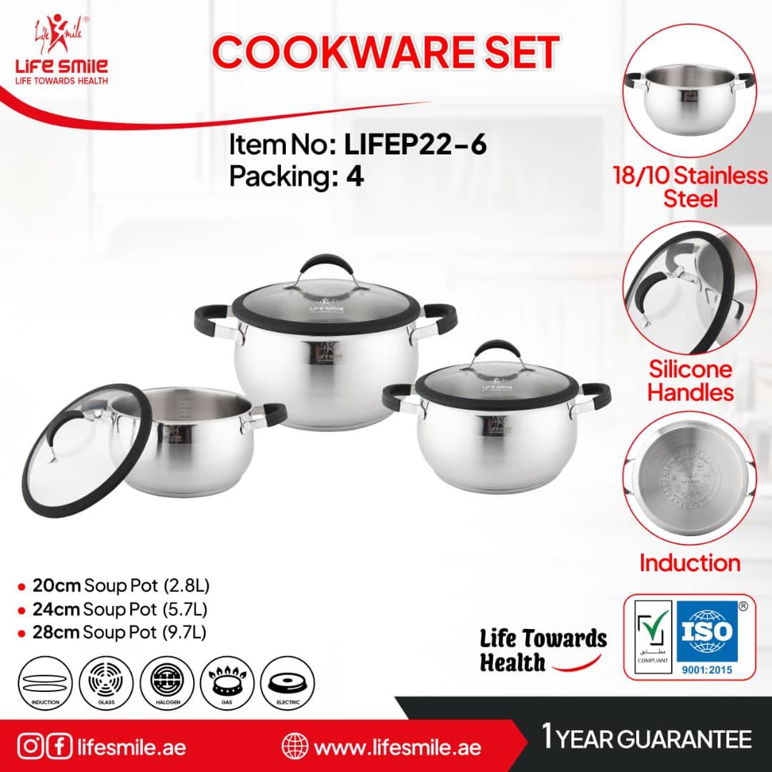 سرویس قابلمه 6 پارچه استیل لایف اسمایل مدل(LifeSmile) LIFEP22-6