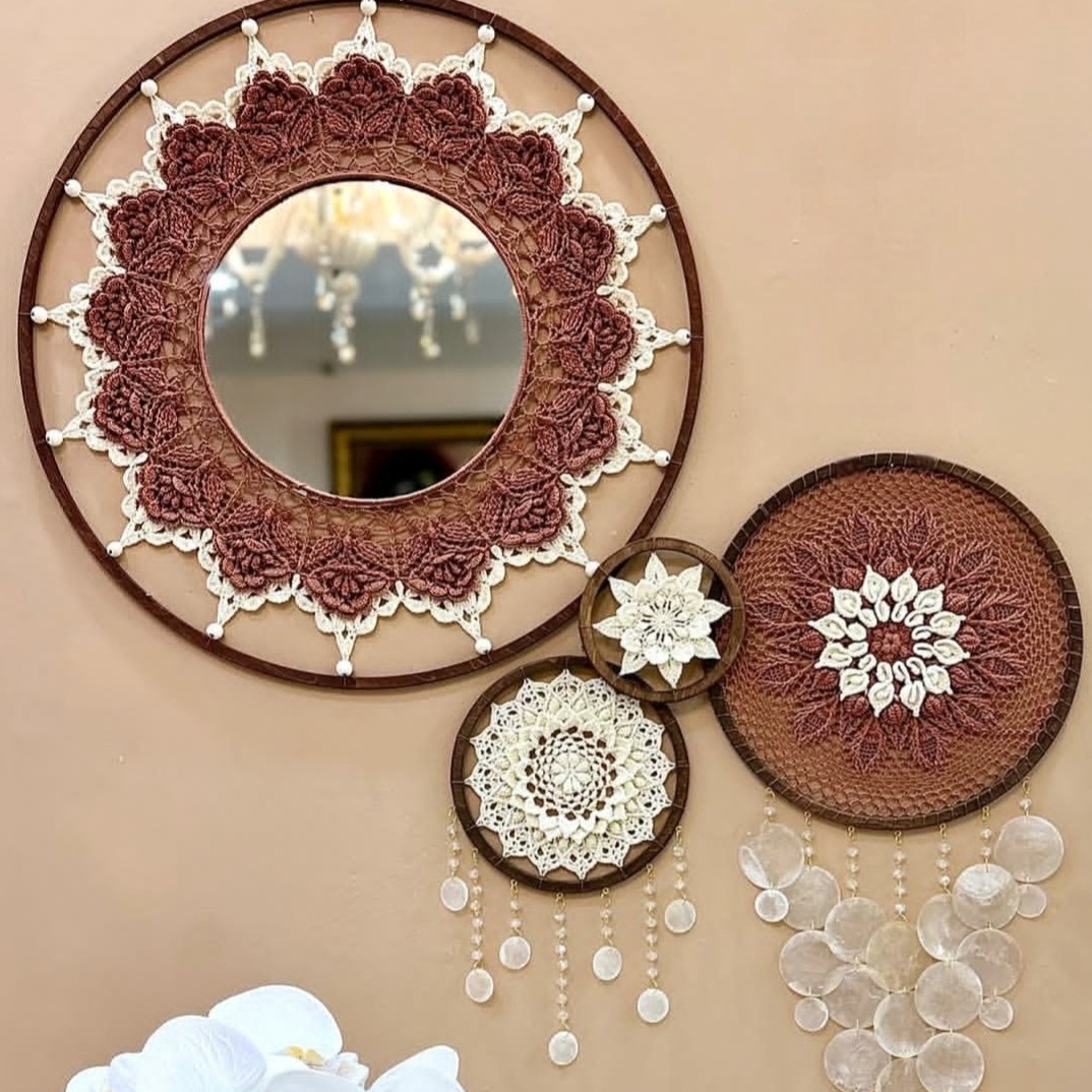 دیوار کوب بافتنی ماندالا آینه دار مجموعه 4عددی 