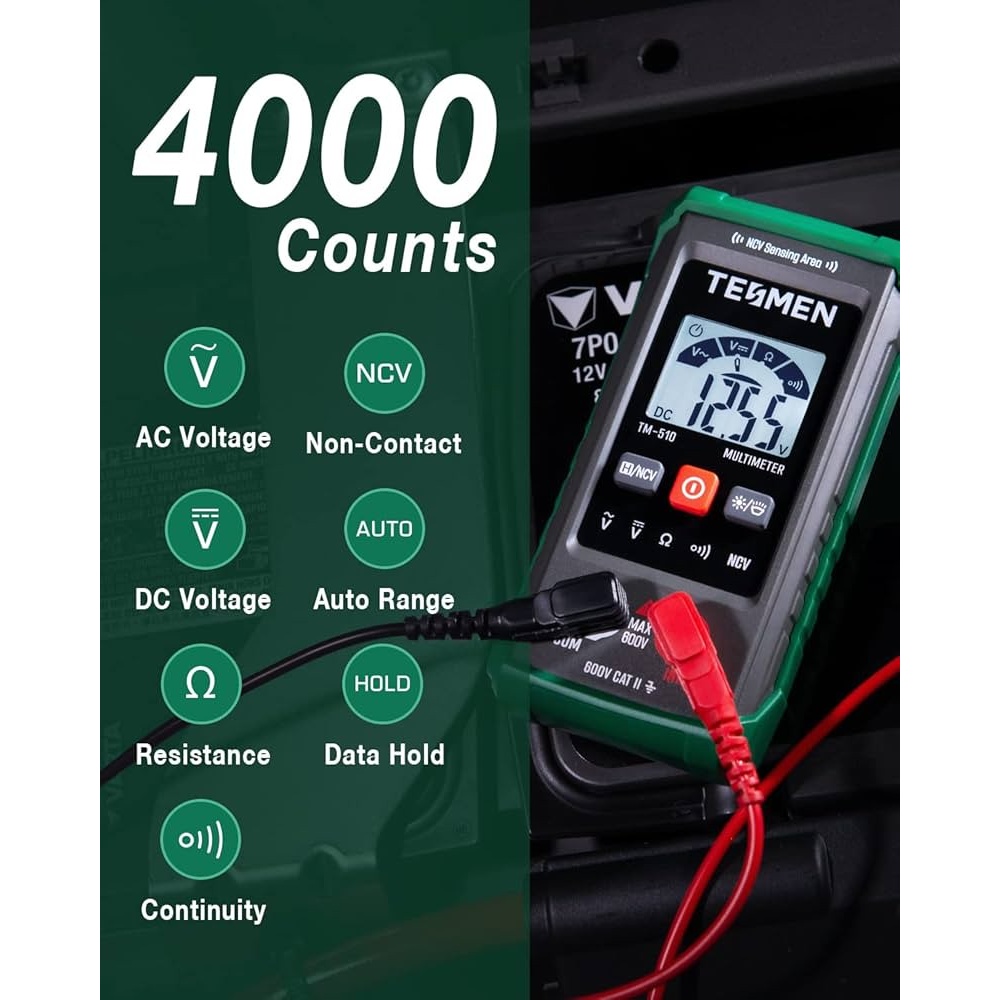 مولتی متر دیجیتال هوشمند TESMEN مدل TM-510 با شمارش 4000، تست ولتاژ غیرتماسی NCV و اتورنج