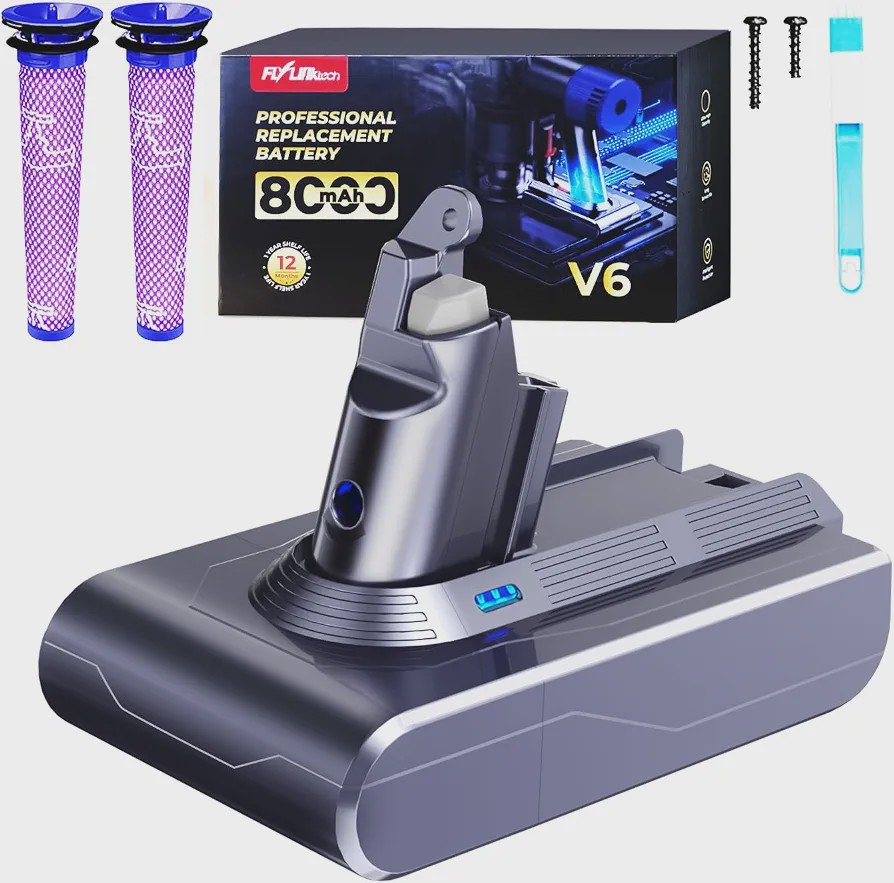 باتری جایگزین 8000 میلی آمپرساعت FLYLINKTECH برای جارو شارژی Dyson V6 سازگار با سری DC58 تا DC74