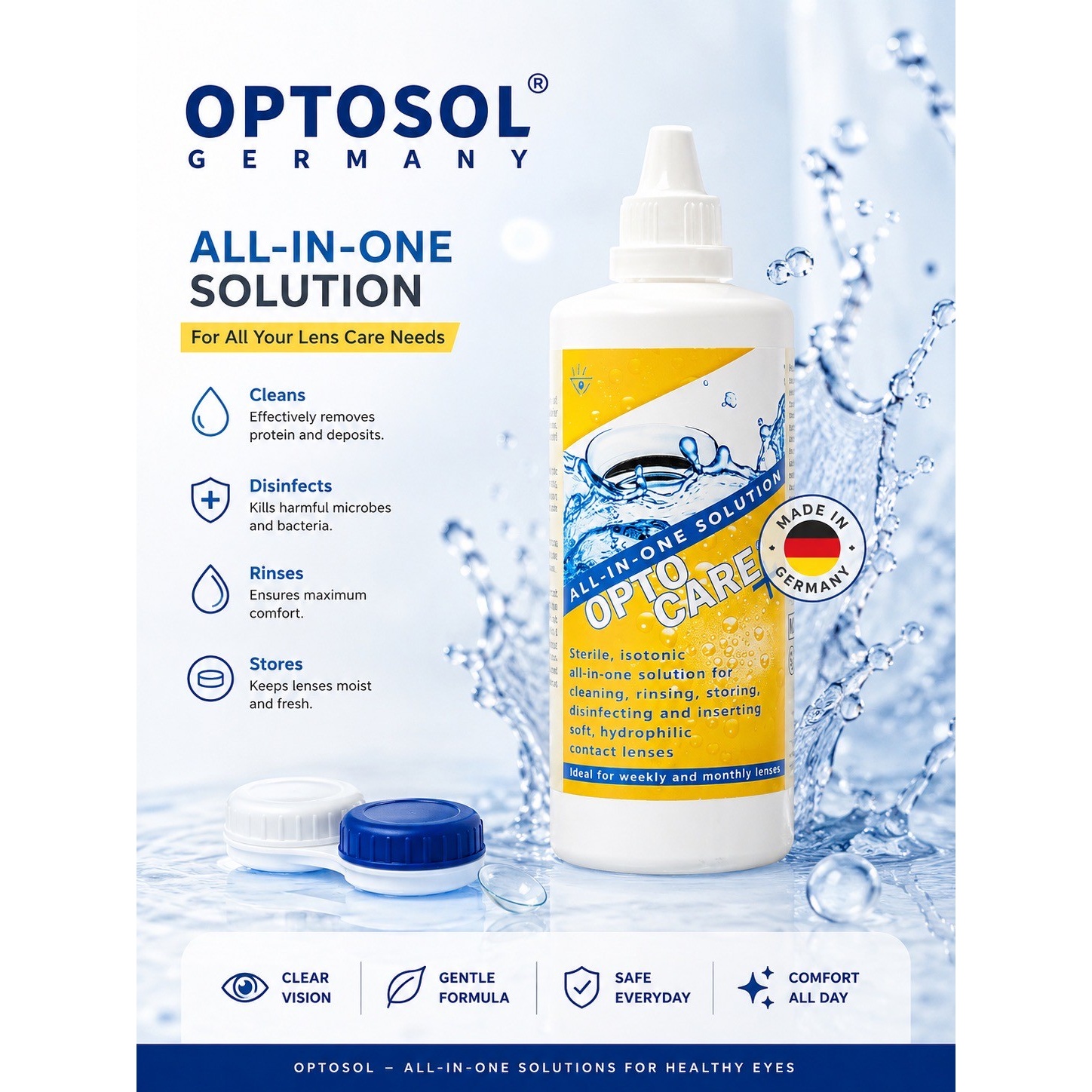 محلول شستشوی لنز opto care حجم 360 میلی لیتر