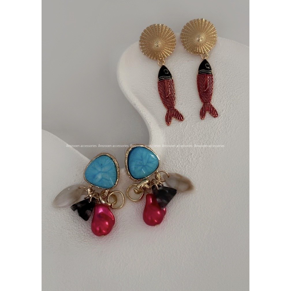 گوشواره ماهی و سنگ آبی