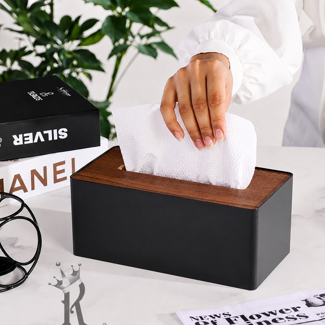 جعبه دستمال کاغذی درب چوبی